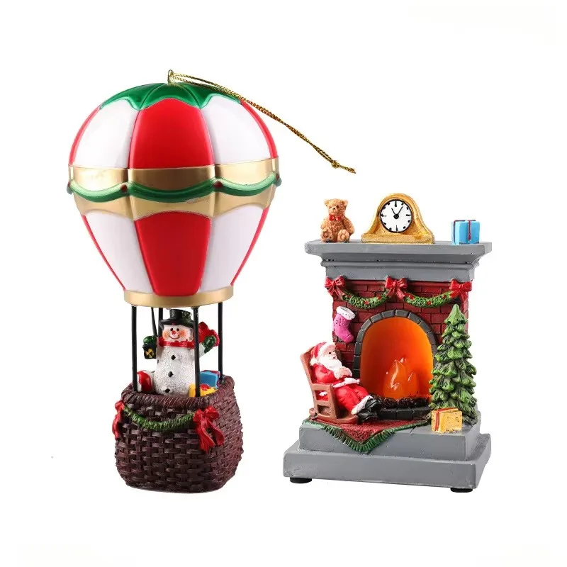 Christmas resin ornaments, glowing elderly people snowmen fireplace small night lights Christmas gifts gift decorations