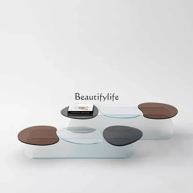 

ls 27Modern tempered glass coffee table living room minimalist three-color special-shaped transparent coffee table