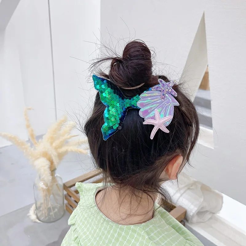 1PCS New Starfish Shell Sequin Mermaid Princess Cute Baby BB Clips Girls Hairpins Hair Clips Kids Headwear Children Accessories