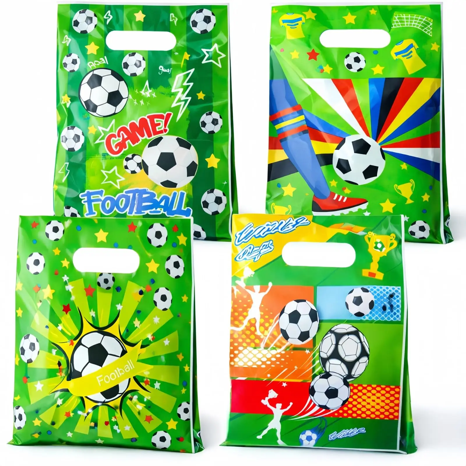 100 Stück Fußball-Snacktüten, Plastik-Fußball-Geschenktüten, Süßigkeiten- und Snacktüten, Geburtstagsparty-Geschenktüten für Fußball-Sportthemen