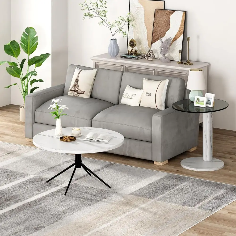 

Round Coffee Table Set of 2, One with Marble Top and One with Transparent Glass Top, Ideal for Living Rooms, Cafes, Homes, and O