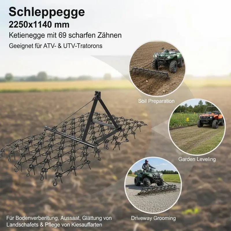 Field Drag 4 x 4 ft For Soil Preparation Seeding Landscape Smoothing, Heavy Duty Steel Chain Harrow 69 Teeth ATV UTV Tractor Attachment Driveway Gravel Yard Maintenance Garden Tool - view 5