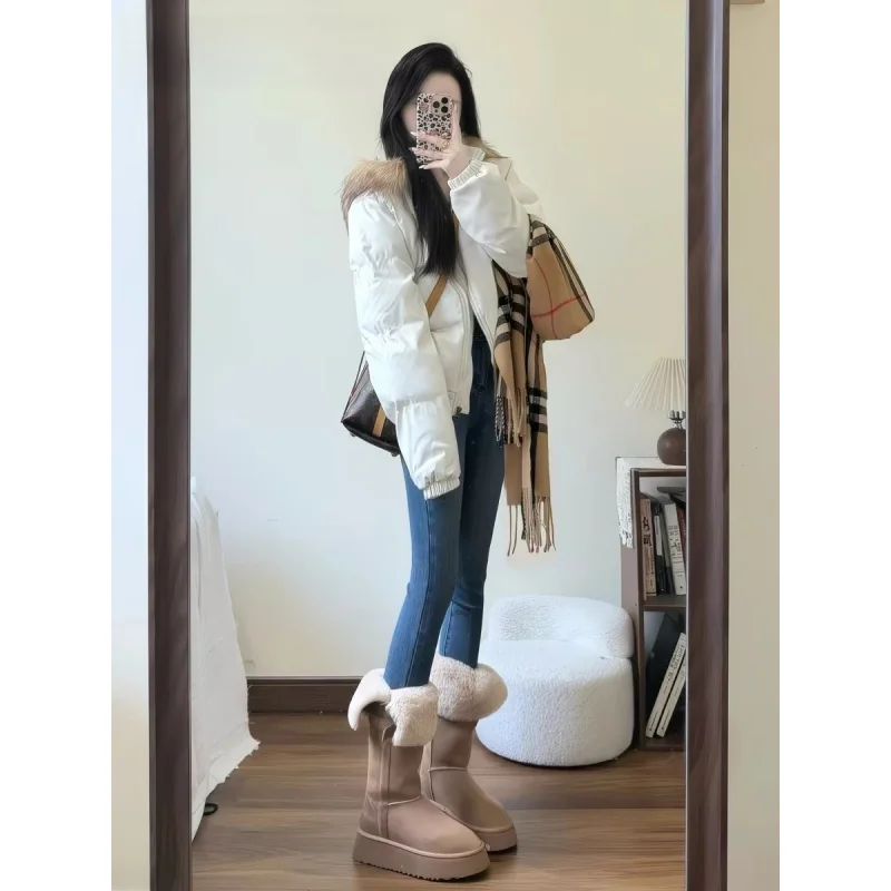 Damskie jeansy skinny z wysokim stanem, ocieplane pluszem, jesienno-zimowe, nowe, wyszczuplające, elastyczne, uniwersalne jegginsy, zapinane na podwójne guziki, spodnie bootcut 9/9 długości.