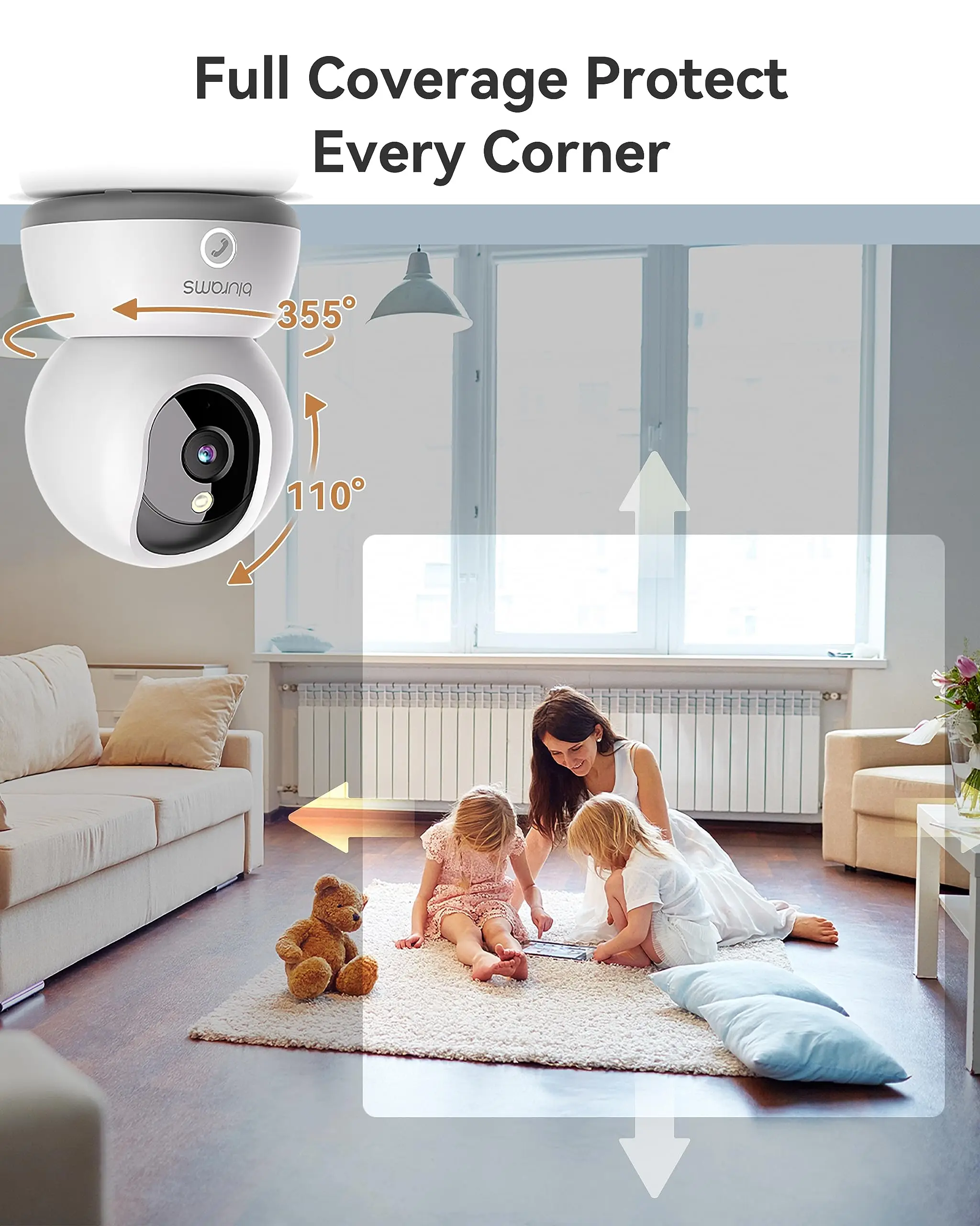 blurams Indoor Security Camera 2K, Home Security Camera for Dog/Baby Monitor/Elder, Security Camera with One-Touch Call, Color N