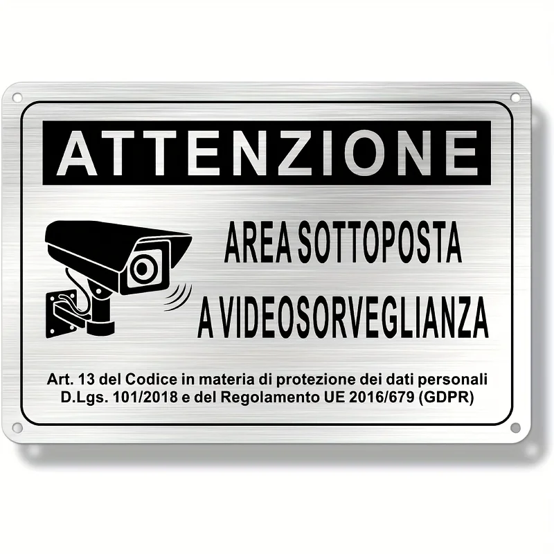 1 Italian Safety Sign - Aluminum Video Surveillance Area Sign, 11.81 X 7.87inch, 