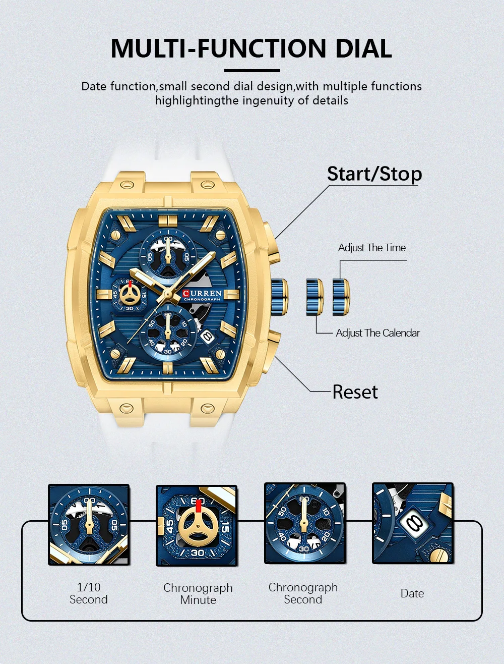 CURREN Herren-Chronograph Quarzuhr mit Leuchtzeigern und automatischer Datumsanzeige - für Business und Freizeit 8488 – Detail 5