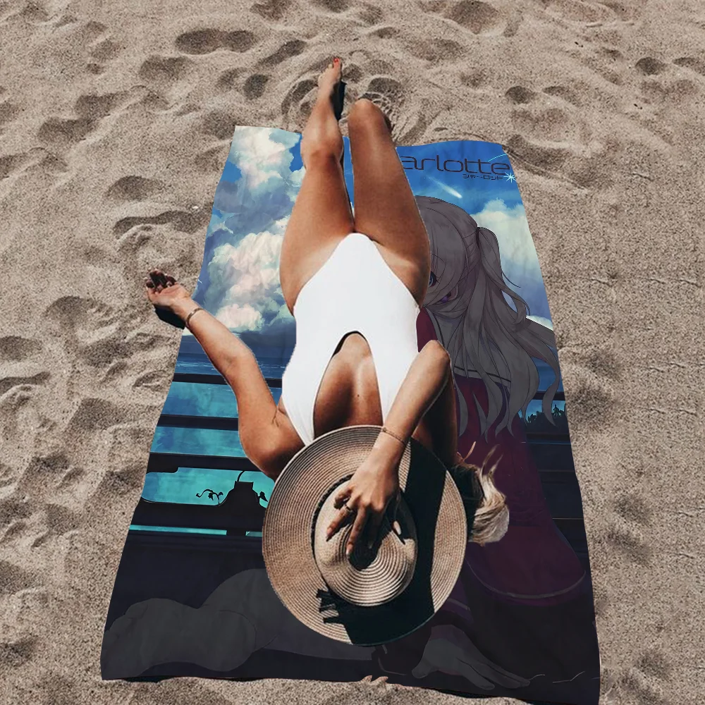 Anime Charlotte Microfiber Beach Towel Absorbent Quick Dry Soft Yoga Swimming Resort Mountain Climbing Towel