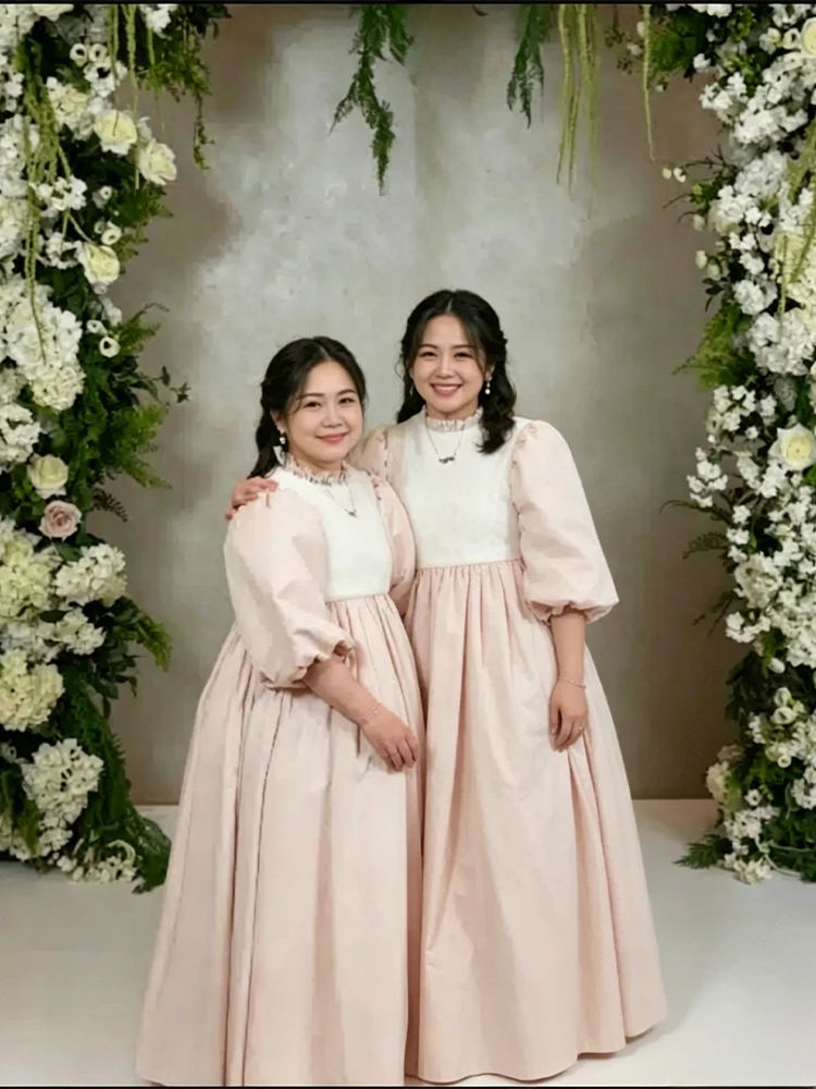 

Pink Flower Girl Dress for Wedding 2-14 Kids High Waist Puff Sleeve Princess Holy Communion Dress Elegant Customized Party Gown