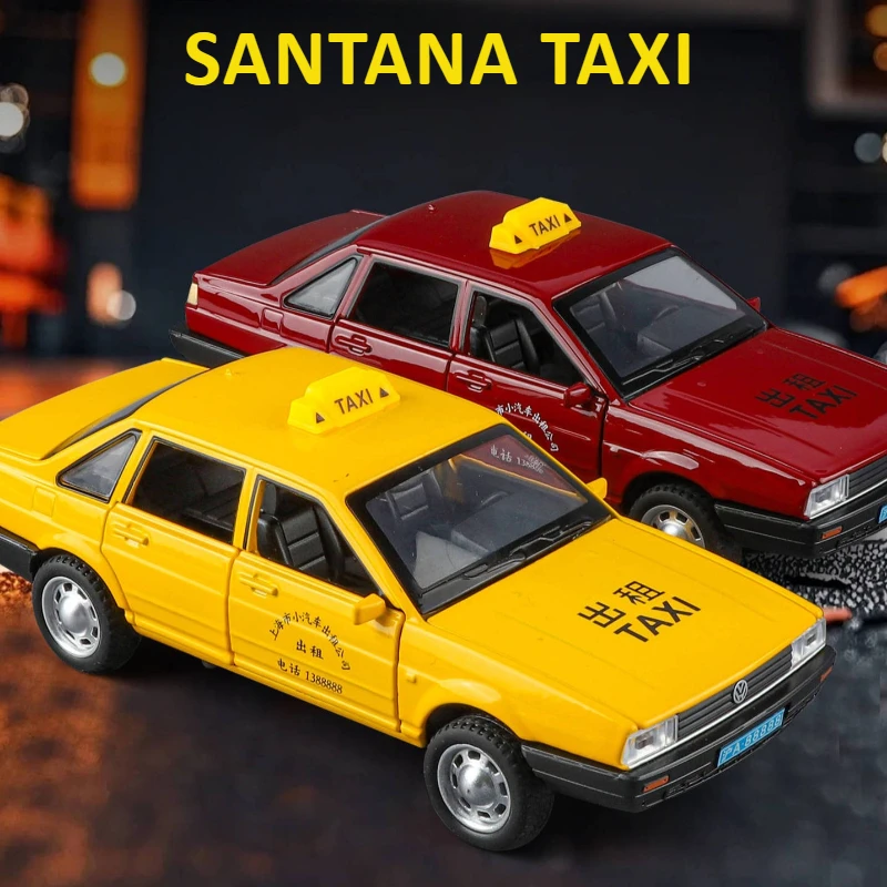 

1:32 Santana TAXI модель автомобиля из сплава, звук и свет, детская игрушка-головоломка, украшение для учебы, маленький орнамент