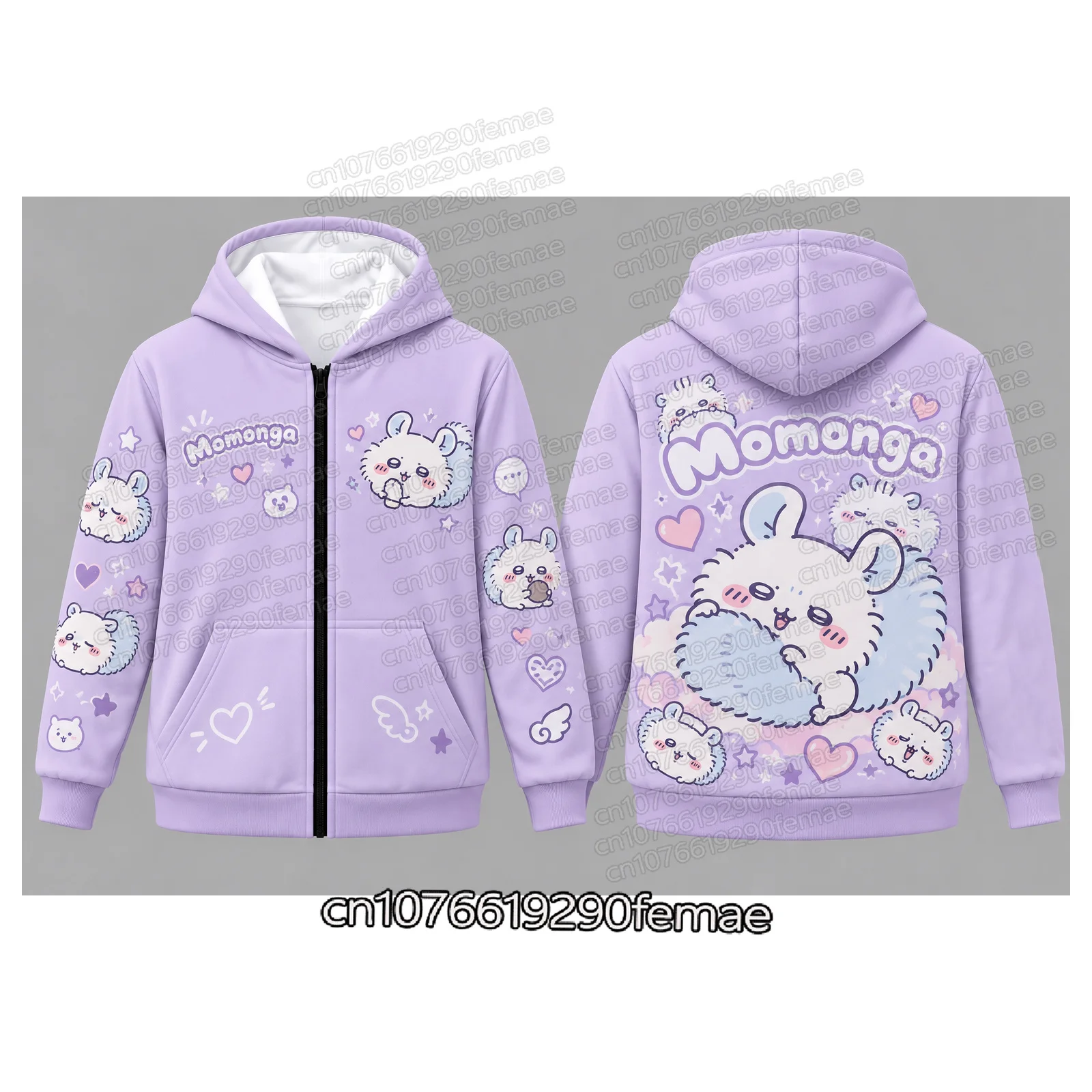 Hachiware Chiikawa Blue Zip Up Hoodie Cute Cat Holding Fish Print Boys Girls Cosplay Sweatshirt Spring Fall Jacket Anime Merch view 6