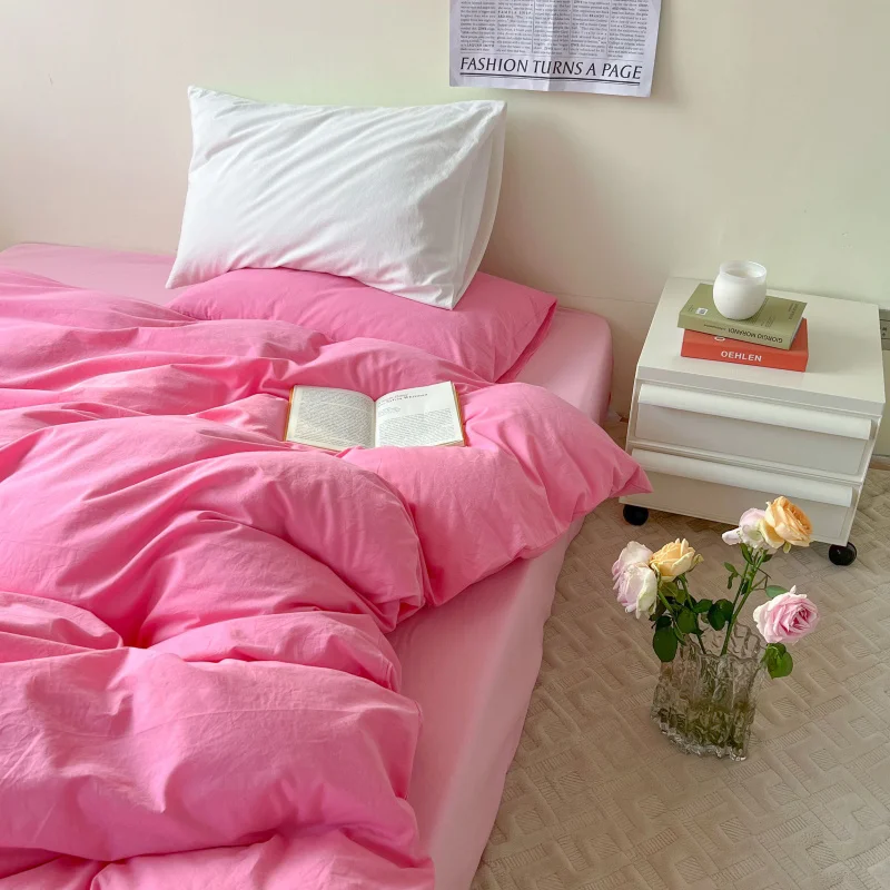 Soft Pink Bedding Sets Duvet Cover Set Bedclothes Bedspread Pillowcases Single Double Queen Size Bed Sheet Sets For Girls