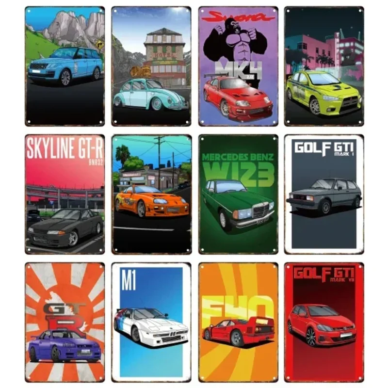 Vintage Supercars Metal Poster Signage Tin Painting Car Plaque Home Garage Bar Club Modern Wall Art Decorative Panel Mural Gift