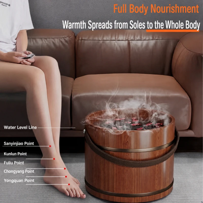 1PC 30x31cm Handheld foot bath specialized bucket, foot therapy and maintenance wooden bucket, household foot bath basin