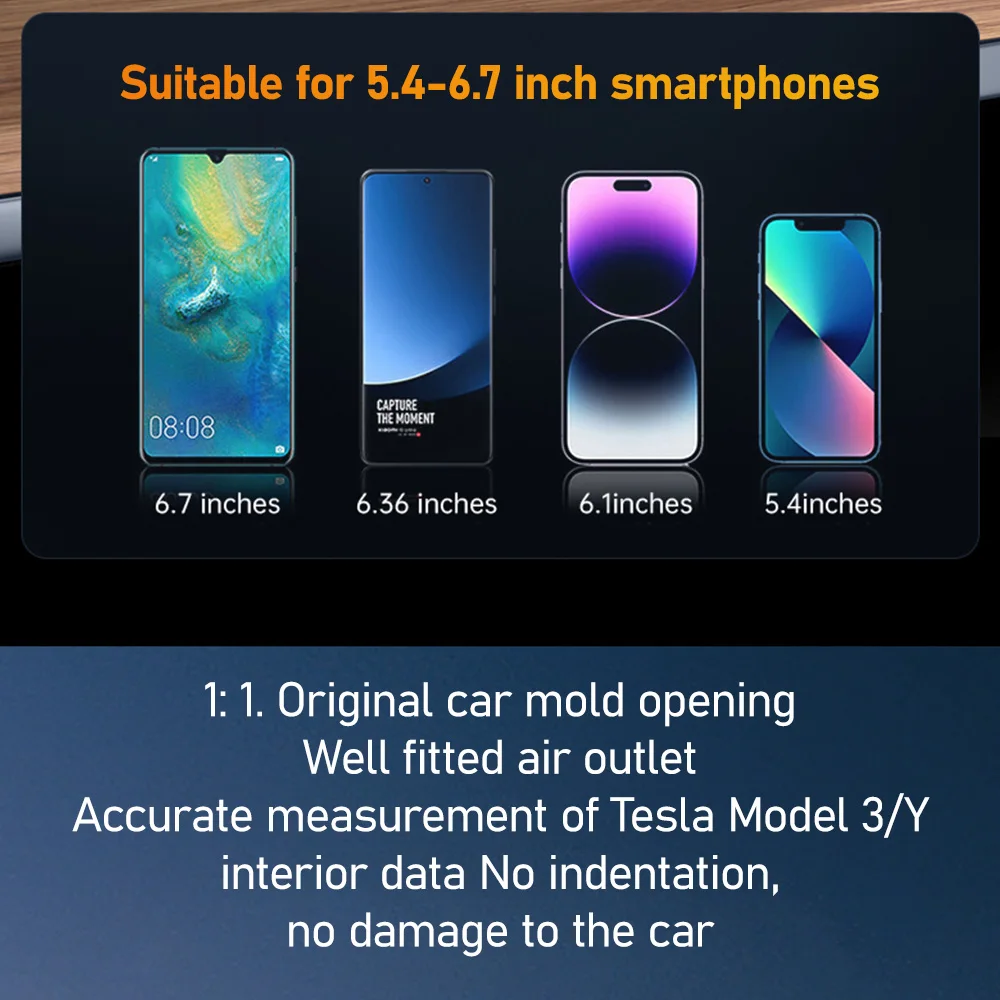 Magnetic Car Phone Holder With 15W Fast Wireless Charging MagSafe Auto Clamping And Strong Hold For Tesla Model 3 Model Y