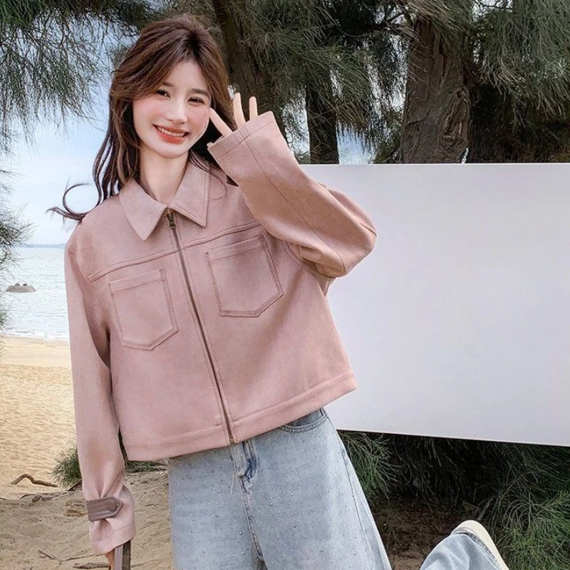 

Luxury Suede Coat 2025 Autumn Korean Sweet Cool Short Jacket for Women Effortless Versatile Office Casual Coat
