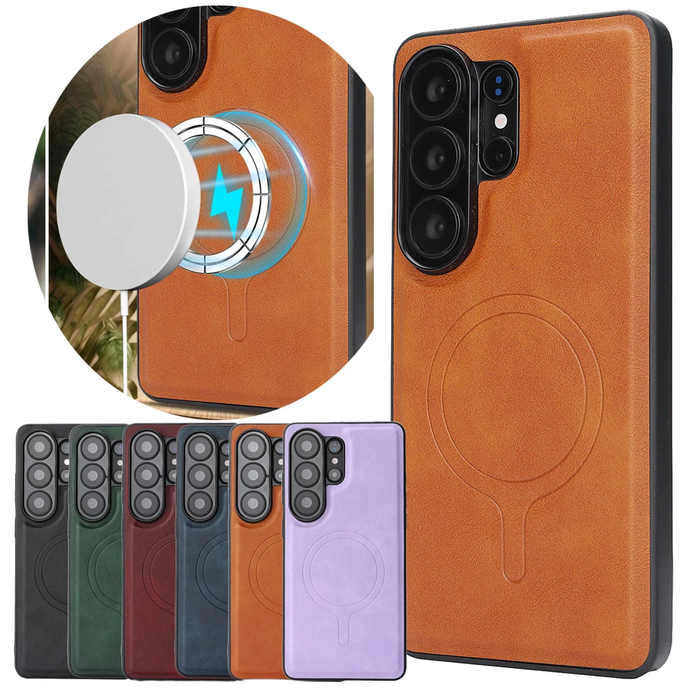 Wireless Charging Luxury PU Leather Case for Samsung Galaxy S26 S25 Ultra Plus S24 S23 + S26Ultra Bumper Magnetic Phone Cover