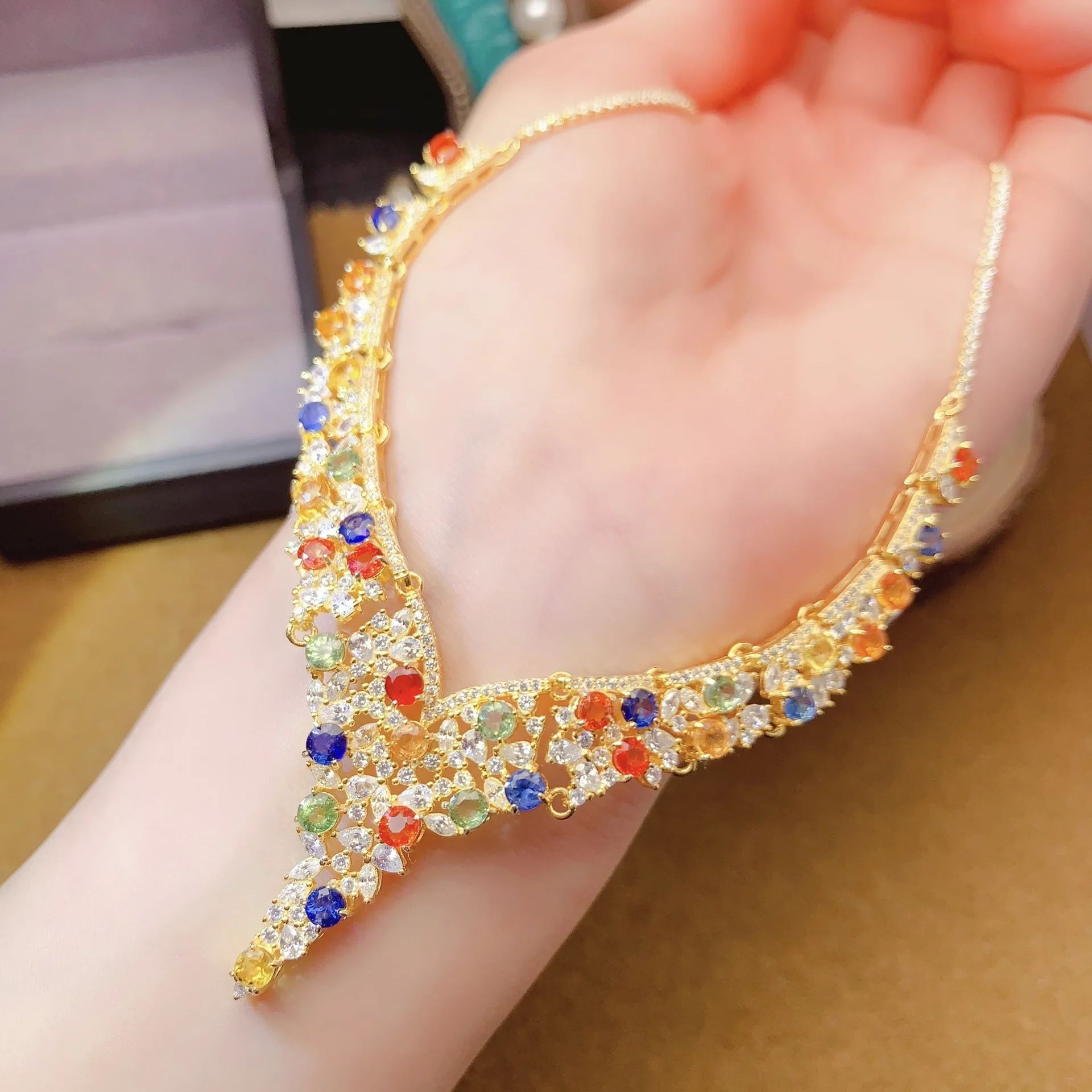 3*3mm Natural Fancy Sapphire Necklace, S925 Silver Luxury Gemstone Jewelry for Party Wedding Banquet Gift