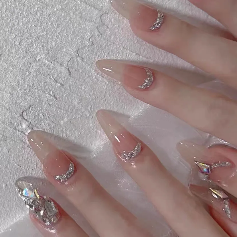 10 قطعة عين القط اضغط على الأظافر الفرنسية الأظافر كاذبة يمكن ارتداؤها اليدوية مسمار وهمية مع الماس أظافر صناعية أنيقة غطاء كامل مسمار