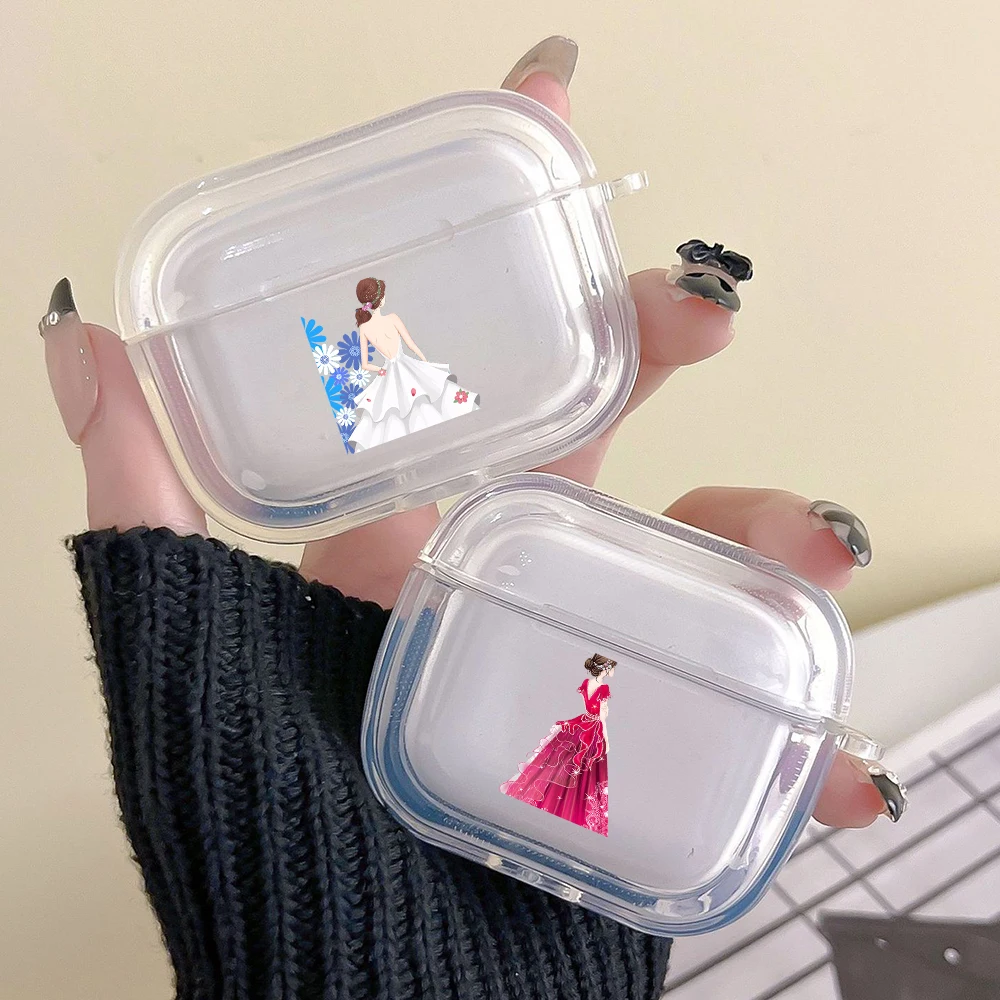 Earphone Case For Airpods 4 3 2 1 Pro3 Pro2 Shockproof With Keychain For Airpods 4 Cover Fashion Pretty Girl Evening Dress