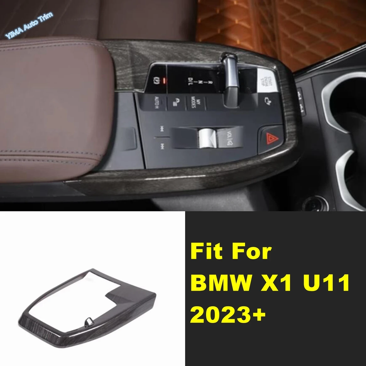 

Carbon Fiber Car Center Control Gear Shift Panel Water Cup Holder Frame Cover Trim Interior Accessories For BMW X1 U11 2023 2024