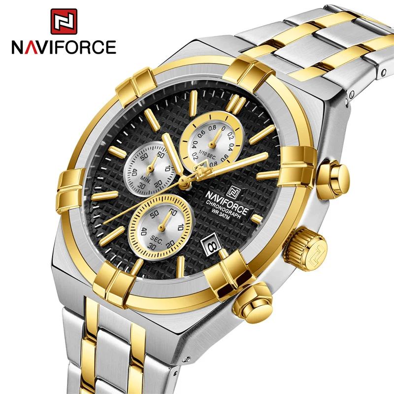 NAVIFORCE Fashion Watches for Men Luxury Business Stainless Steel Strap Quartz Wristwatches Waterproof Calendar Luminous Clock