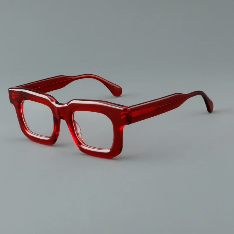 Men Women Fashion Wide Thick Clumpy Square Red Blue Print Acetate Optical Glasses Frame Can Customize Myopia Presbyopia Lenses