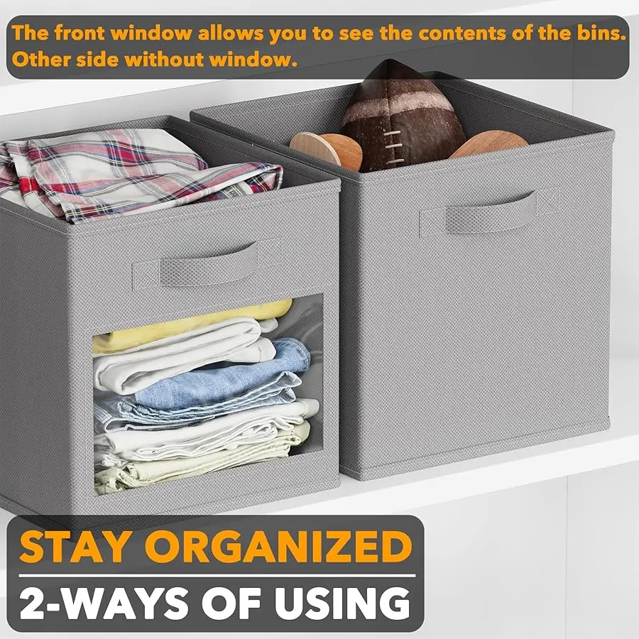 مكعبات تخزين بنوافذ شفافة، مجموعة من 6 صناديق قماش، صناديق سلال قابلة للطي مقاس 11 بوصة للخزانة، رف حجرة أو تخزين مكعب O