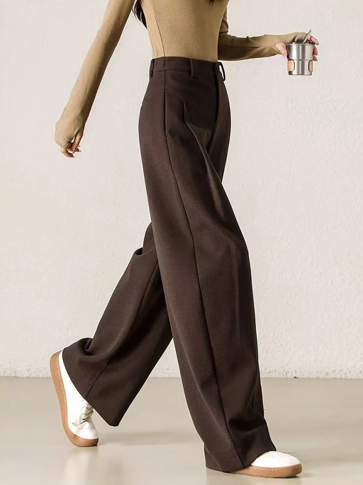 กางเกงขายาวทรงตรงผู้หญิง สไตล์วินเทจ สำหรับสาวออฟฟิศ ใส่ได้ทั้งฤดูใบไม้ร่วงและฤดูหนาว ลำลอง ใหม่ ทรงหลวม สีพื้น มีกระเป๋า สไตล์เรโทร