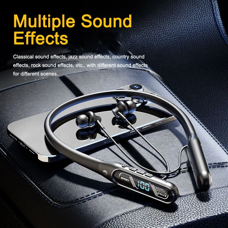 EARDECO إلغاء الضوضاء بلوتوث 5.4 سماعة رأس باس سماعات لاسلكية مع ميكروفون سماعات بشريط حول ياقة الملابس صوت ستيريو Hifi