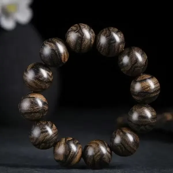 

Natural Vietnam Nha Trang Agarwood Bracelet Male Tiger Leather Pattern Crafts 2.5 2.0 Buddha Beads Authentic High-grade Jewelry