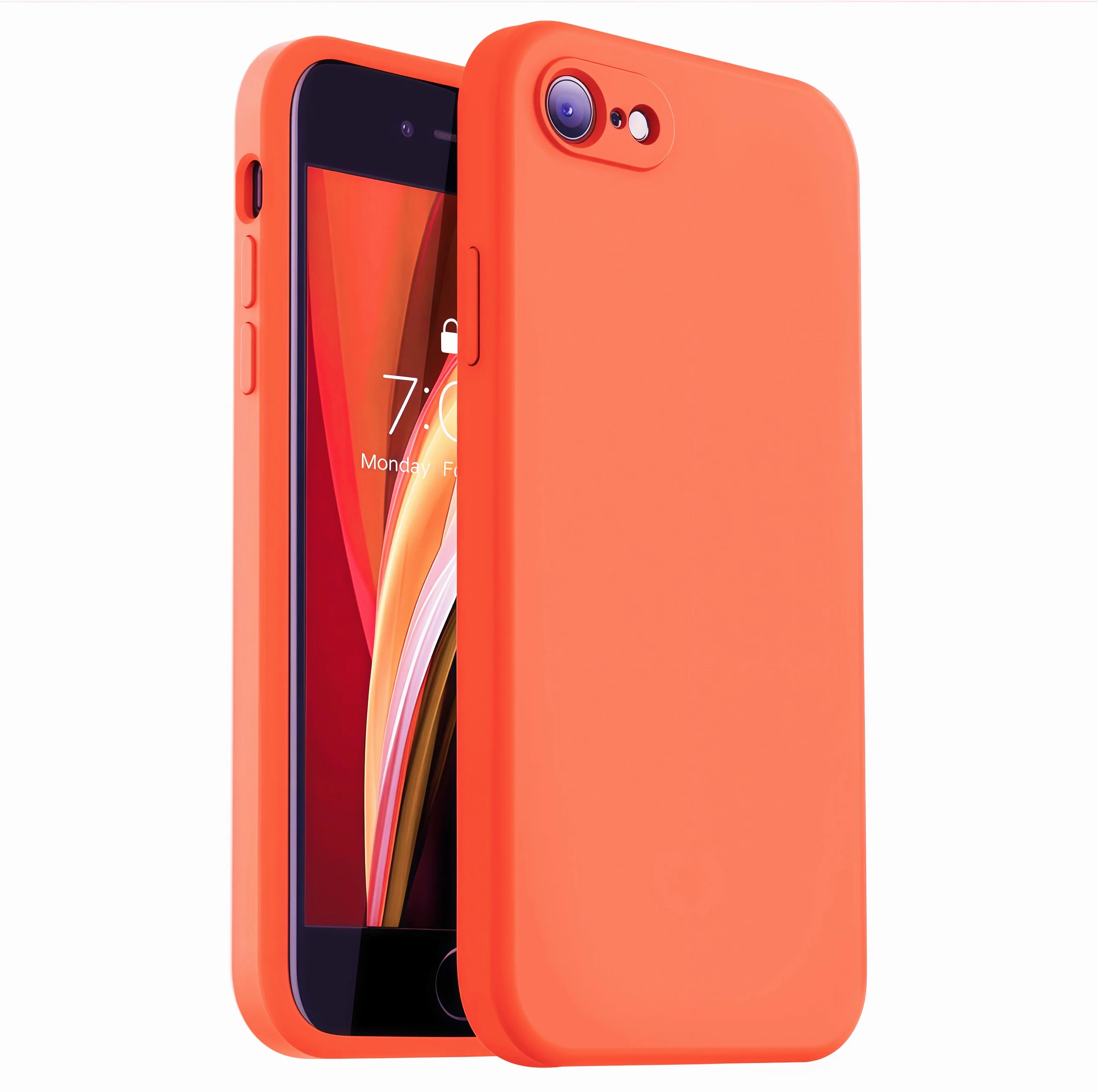 حافظة هاتف من السيليكون السائل المقاوم للصدمات بلون سادة لهاتف آيفون SE 2022/SE2020/7/7+ (مثل آيفون 17Pro Max لون برتقالي)