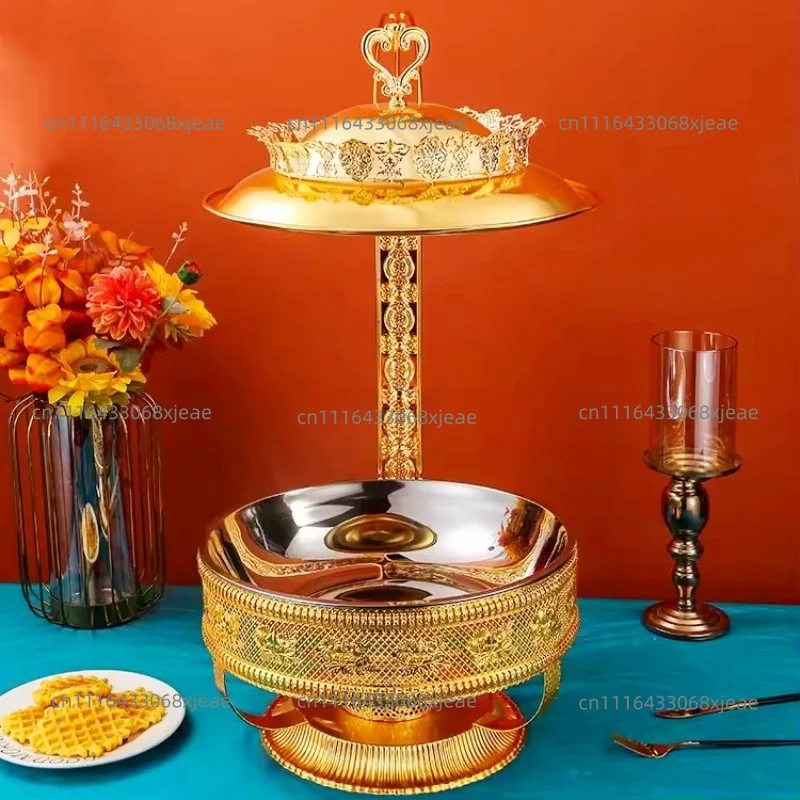 Stainless steel buffet High-end restaurant furnace Insulation furnace Golden hollow hanging Food heater