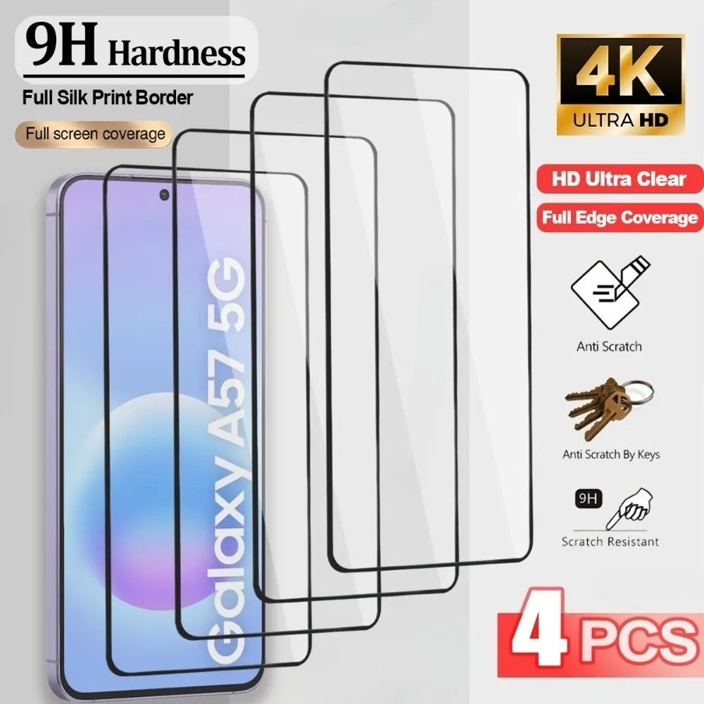 

4Pcs Full Cover Screen Protector for Samsung Galaxy A07/A15/A16/A17/A25/A26/A35/A36/A55/A56/A57/A37 Anti-Scratch Tempered Glass