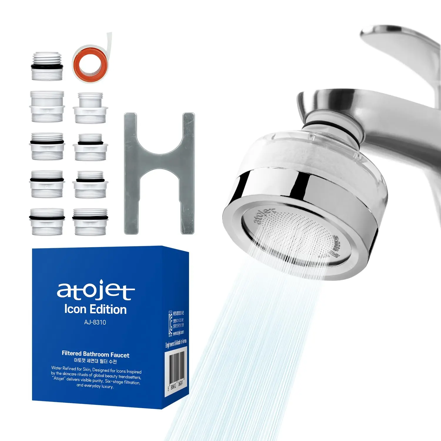 

Korean Beauty-Inspired Faucet Water Filter - Pure Carbon for Kitchen & Bathroom | Single Carbon Composite Filter (AJ8310C-SNG-1)