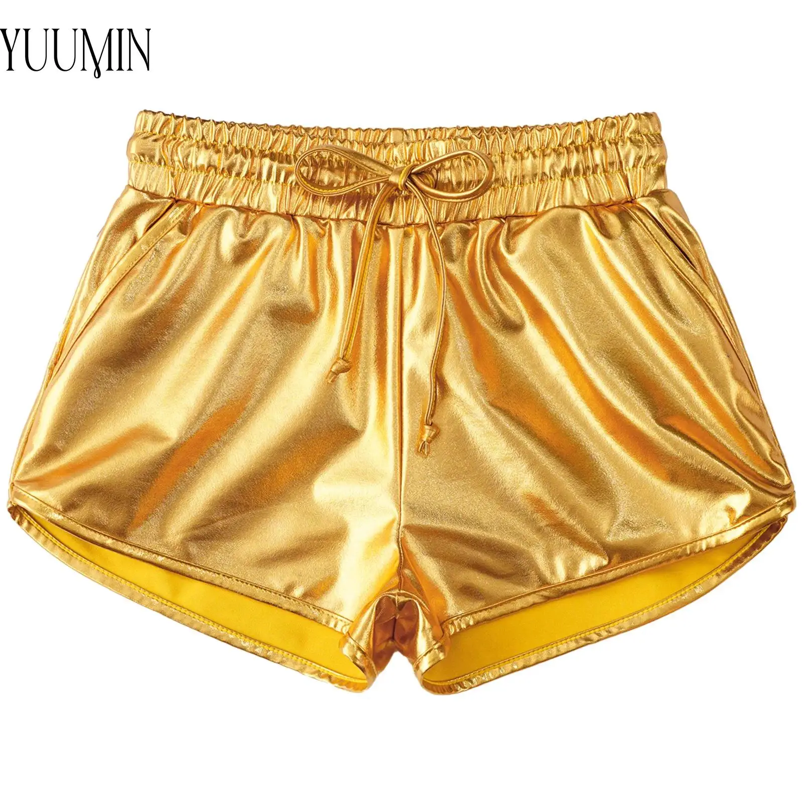 2024 Kids Girls Shorts Summer Shiny Metallic Drawstring Elastic Waistband Hot Pants Hip Hop Jazz Dance Bottoms Party Dancewear