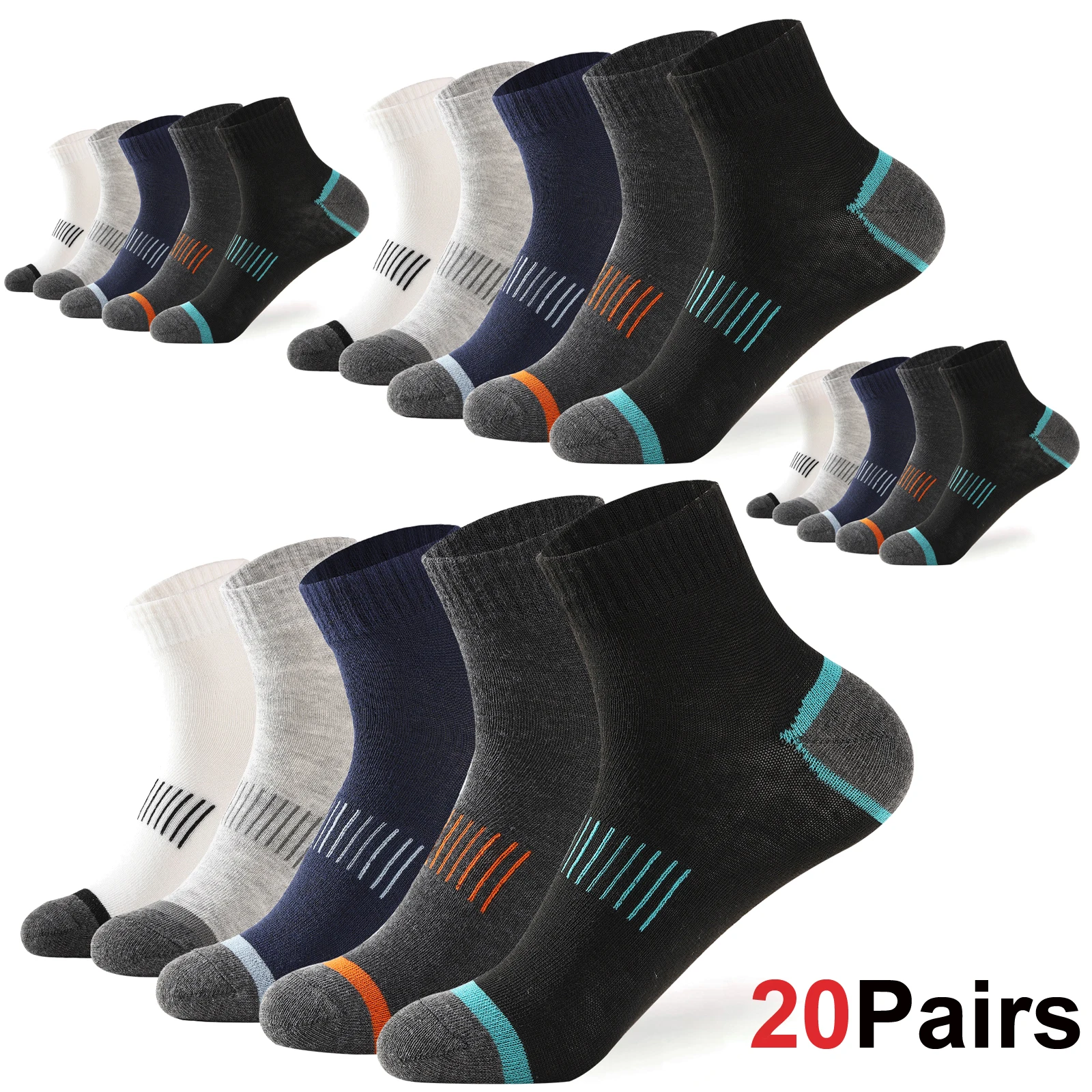 20 Paar Herren-Baumwollsocken-Set in großen Größen 38-45 – Lässige, atmungsaktive Sport- und Wintersocken in Schwarz – Bequeme, hochwertige gepolsterte Crew-Socken