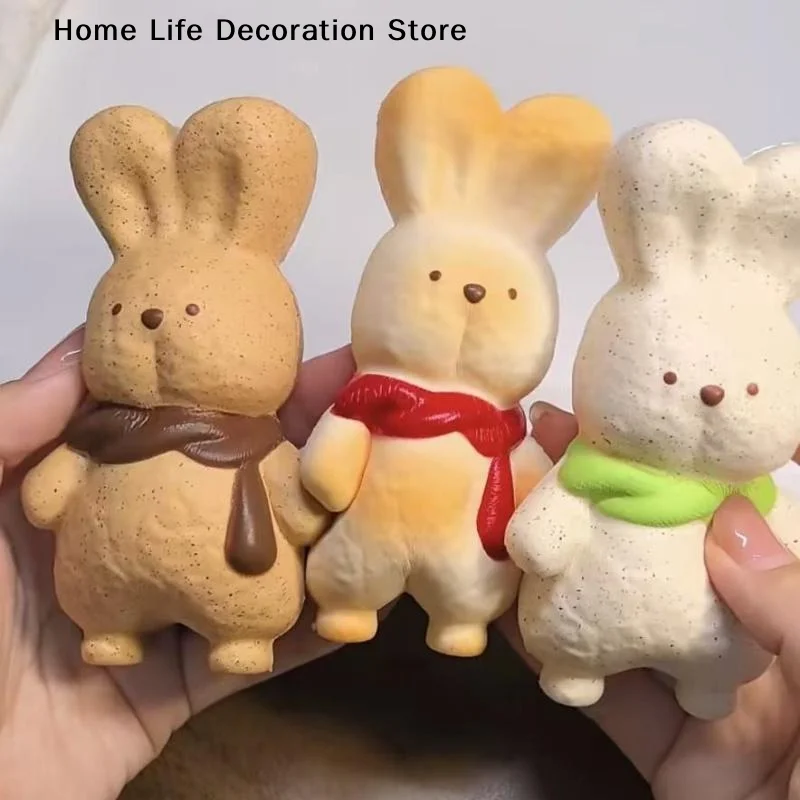 【H】Cute Bread Bunny Squeeze Toys Soft Slow Rising Texture Lovely Scarf Design For Stress Relief Desk Decor Kids Gifts