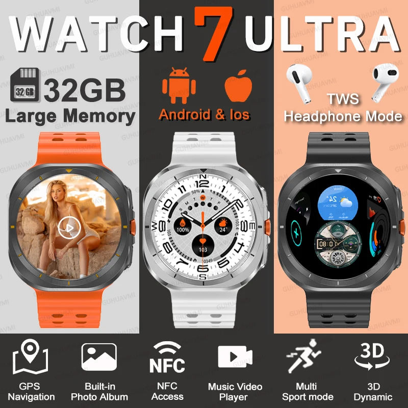

Для Samsung Fashion New Watch 7 Ultra Smart Watch 32G Память Видео 3D Динамический TWS Режим наушников GPS NFC Фитнес Спортивный звонок Часы