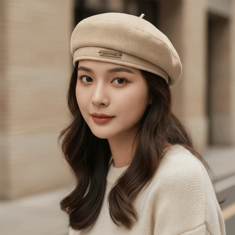 Sunshade Bonnet Warm Woolen Beret Solid Color All Match Painter Cap Thick Elegant Winter Beanie Students