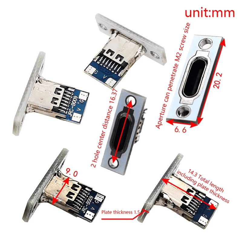 موصل لحام USB من النوع C مقاوم للماء ، منفذ شحن ، مقبس ، خط شريط ، لحام نسائي ، 2 دبوس ، 2P ، 4P