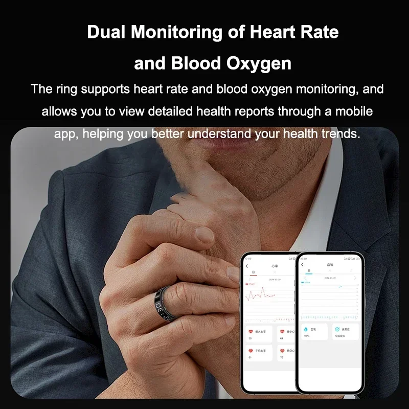 Smart Ring For Men Women Heart Rate Blood Oxygen Monitor Multi 5ATM & IP68 Waterproof Sports Ring Sleep Fitness For Android IOS