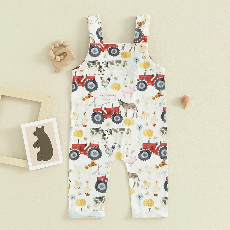 2024-03-04 Lioraitiin 0-18M Newborn Baby Girl Summer Overalls Romper Farm Print Sleeveless Jumpsuit Pants Toddler Cute Clothes