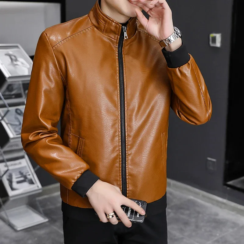 Men's Fashion Leather Jackets 2024 Spring Autumn New Casual Motorcycle PU Jacket Biker Coats Brand Clothing Big Size