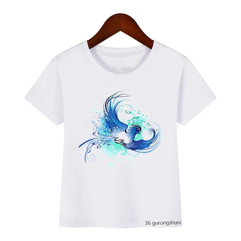 T-Shirt For Boys/Girls With Rainbow Feather Watercolor Paint Phoenix Print Kids T-Shirts Summer Boys Girls Universal Tshirt tops