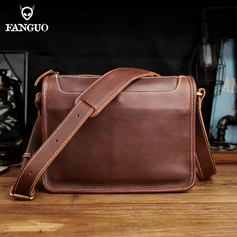 Imagem -02 - Bolsa Crossbody de Couro Genuíno para Homens Vintage Cavalo Louco Couro de Vaca Ombro Mensageiro Ipad Viagem 7.9