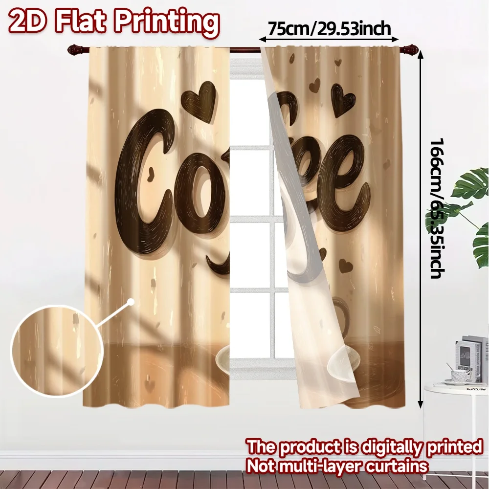 2pcs, 2D FLAT PRINTING Curtains (Without Rod) Coffee Bliss Contemporary Modern Curtains Fabric Curtains Versatile All Use for