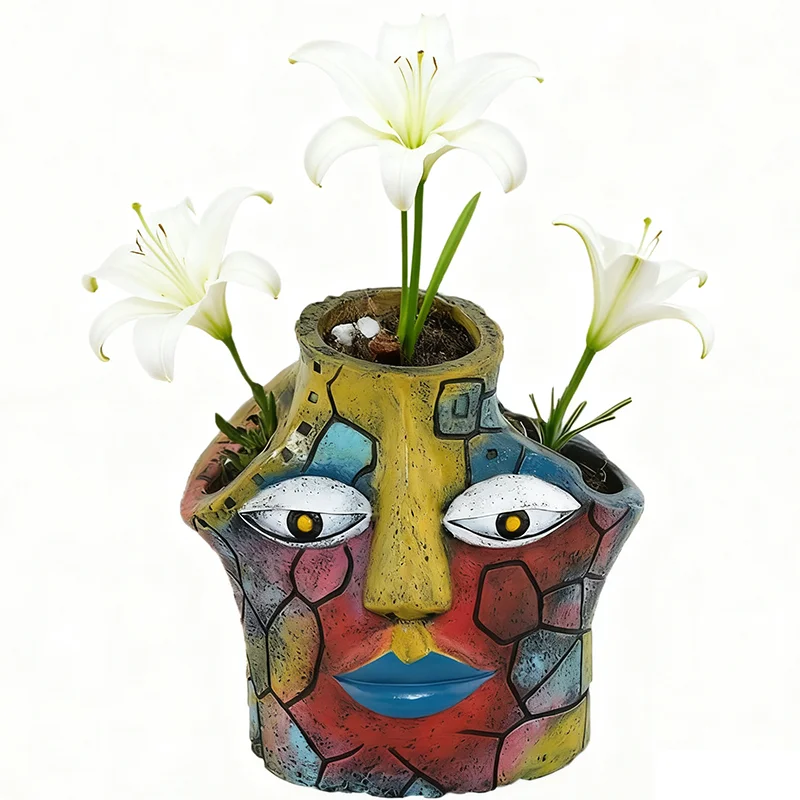

Facial Abstract Flower Pot Resin Flower Vase Ornaments Pots For Plants Home Desktop Decoration Indoor Outdoor Garden Balcony