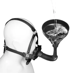 Fetish Slave Water Funnel More Nail Bondage Plug Mouth kit Strap Cap Bondage Leather Mask Funnel Oral Enema Drool Plug Gag Head