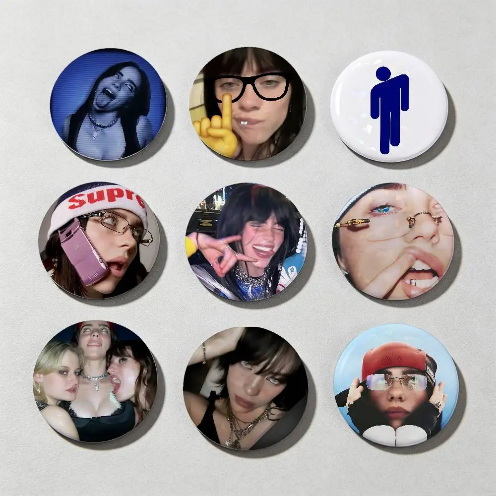 B-BillieS L-Lunch Laser diamond texture Button Pins Tinplate Brooches Cartoon Creative Badge Backpack Clothes Decor