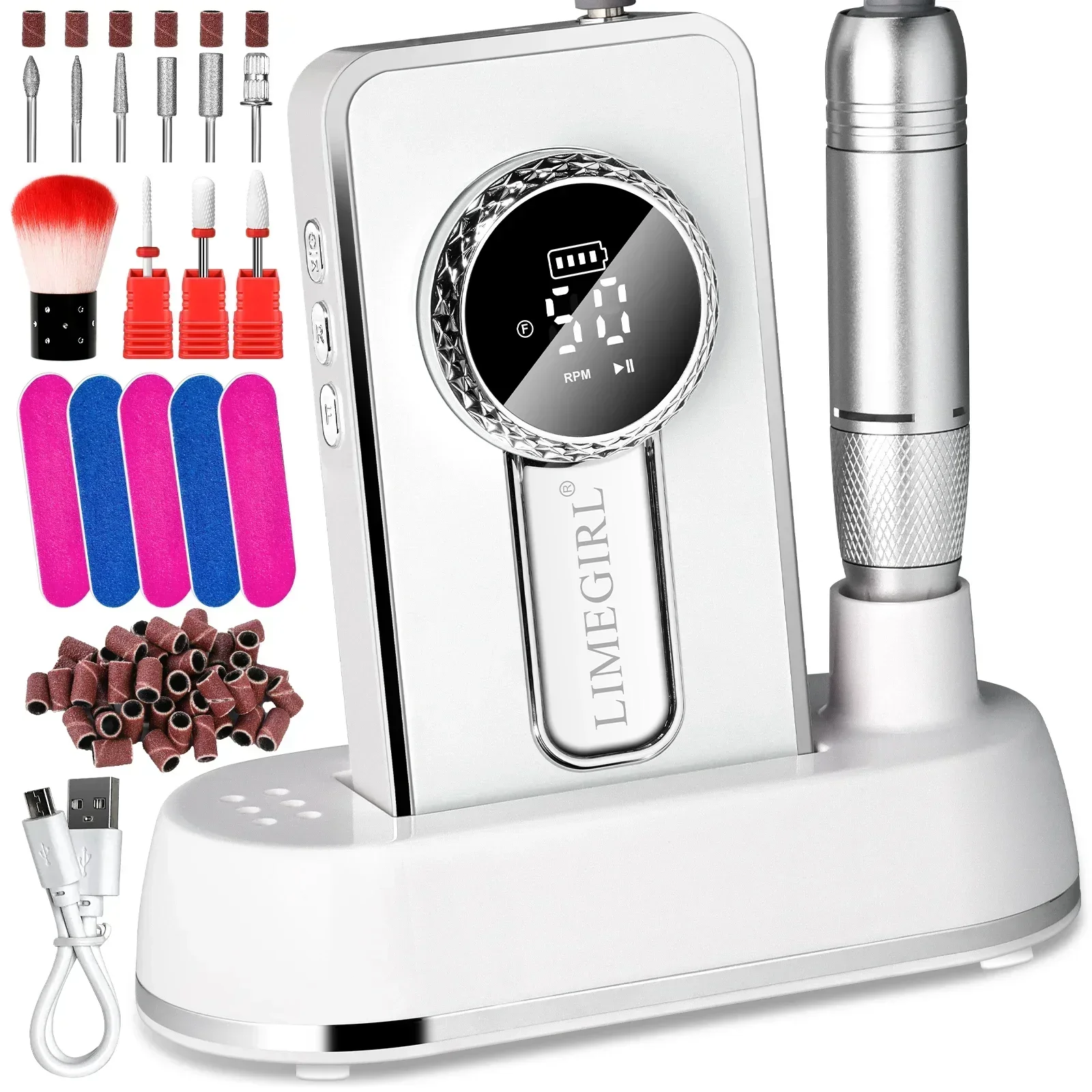 Electric 45000RPM Nail Drill Machine Rechargeable Portable Nail File Electric DIY Nail Drill Kit With Smart LCD Screen
